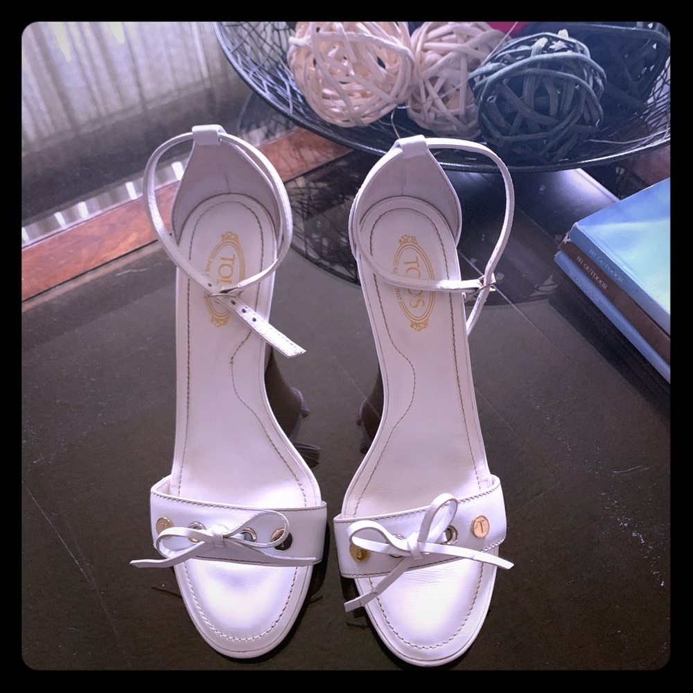 Tod’s Leathers wooden wedge sandals white sz36.5